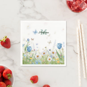 Elegant Colourful Wildflower Flower blue butterfl Napkin