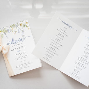 Elegant Colourful Wildflower Folded Wedding Progra Programme