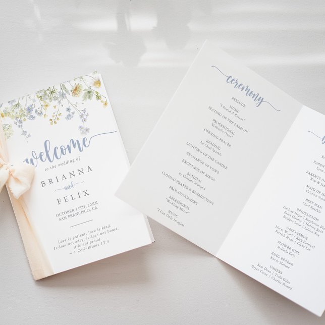 Elegant Colourful Wildflower Folded Wedding Progra Programme (Creator Uploaded)