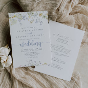 Elegant Colourful Wildflower Front & Back Wedding  Invitation
