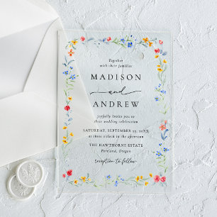 Elegant Colourful Wildflower Meadow Wedding Acrylic Invitations