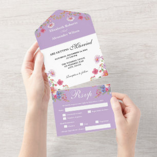Elegant Colourful Wildflower Purple Wedding All In One Invitation