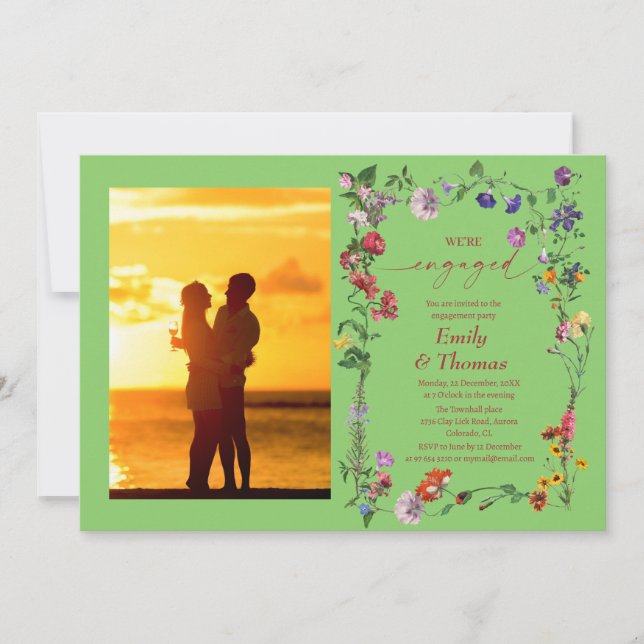 elegant colourful wildflower wedding engagement invitation (Front)