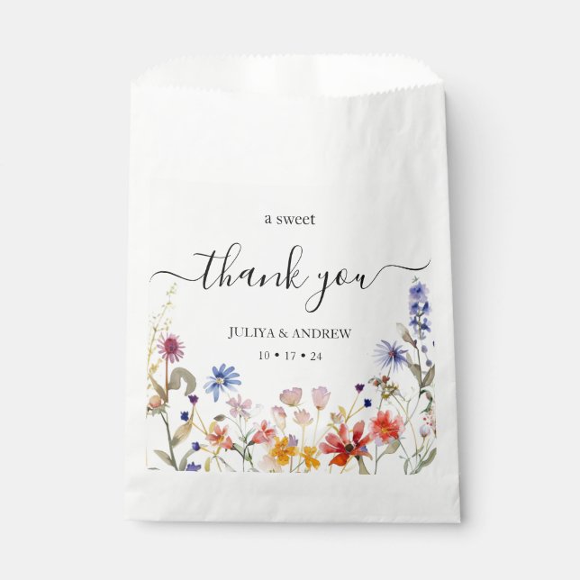 Elegant colourful wildflower wedding favour bags (Front)