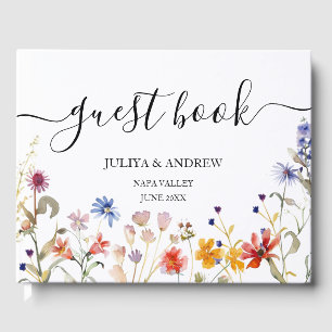 Elegant colourful wildflower wedding  guest book