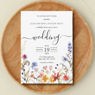 Elegant colourful wildflower wedding invitation
