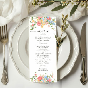 Elegant Colourful Wildflower Wedding Menu