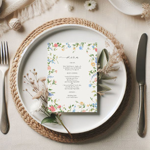 Elegant Colourful Wildflower Wedding Menu
