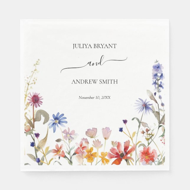 Elegant colourful wildflower wedding  napkin (Front)