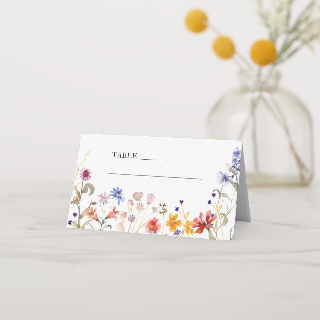 Elegant colourful wildflower wedding  place card (Front)