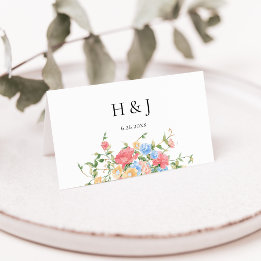 Elegant Colourful Wildflower Wedding Place Card