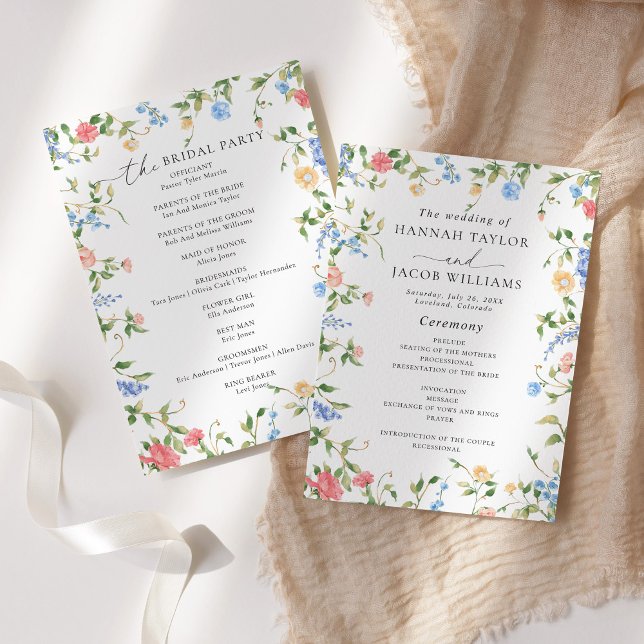 Elegant Colourful Wildflower Wedding Program Programme (Creator Uploaded)