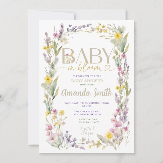 Elegant Colourful Wildflowers Baby Shower Invitation (Front)