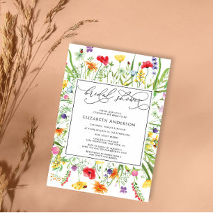 Elegant Colourful Wildflowers Bridal Shower Invitation