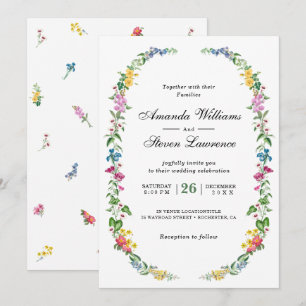 Elegant colourful wildflowers garden wedding invitation