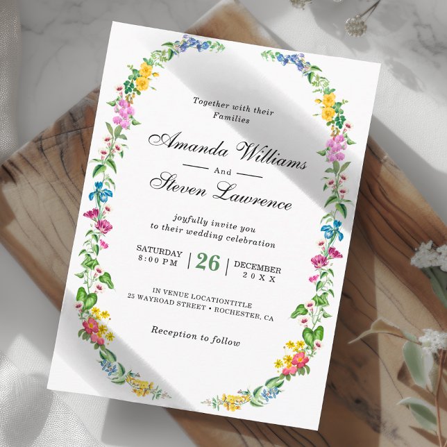 Elegant colourful wildflowers garden wedding invitation (Creator Uploaded)