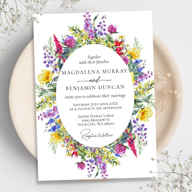 Elegant Colourful Wildflowers & Herbs Frame Weddin Invitation (Creator Uploaded)