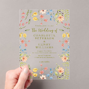 Elegant Colourful Wildflowers Modern Wedding Acrylic Invitations