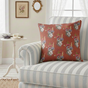 Elegant Colourful Wildflowers On Dusty Red Cushion