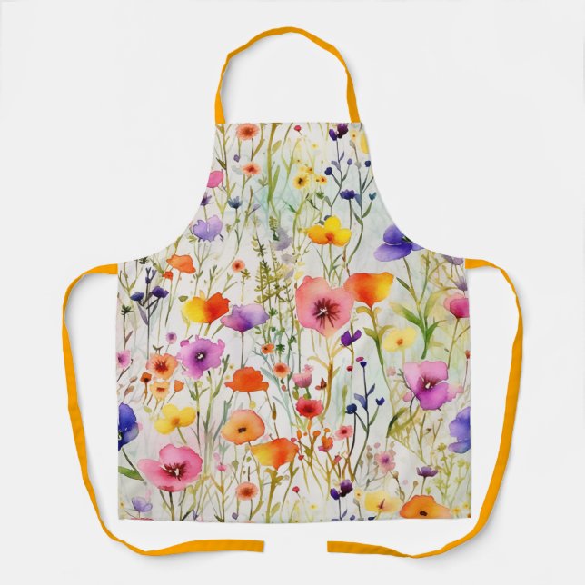 Elegant colourful wildflowers watercolor apron (Front)