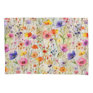 Elegant colourful wildflowers watercolor pillowcase