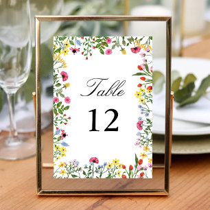 Elegant Colourful Wildflowers Wedding Calligraphy Table Number