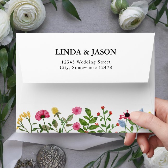  Elegant Colourful Wildflowers Wedding Invitation Envelope (Creator Uploaded)
