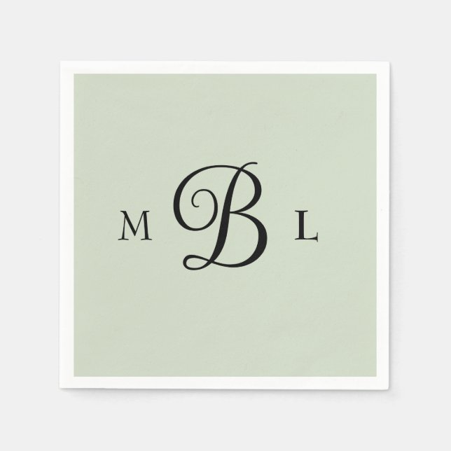 Elegant Combo Font Monogram Sage Wedding Cocktail Napkin (Front)