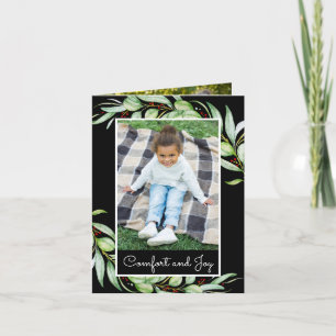 Elegant Comfort & Joy Greenery Photo Christmas Holiday Card
