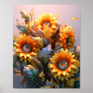 Elegant Common Sunflower Beautiful Illustration Poster