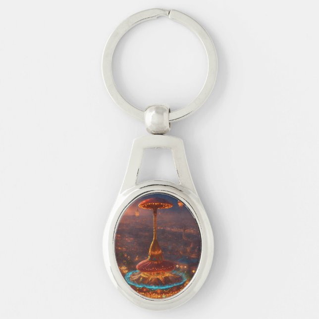 "Elegant Compact Keychain with Decorative Charm" (Front)