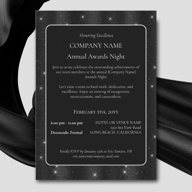 Elegant Company business black sparkle award night Invitation (Creator Uploaded)