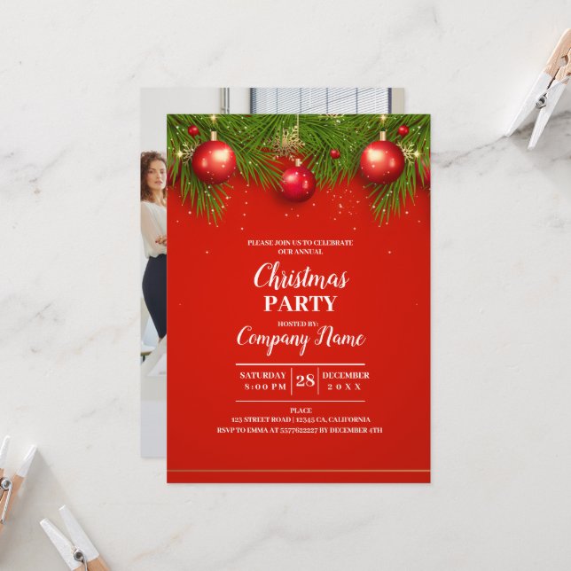 Elegant Company Cocktail Christmas Party  Invitation (Front/Back In Situ)