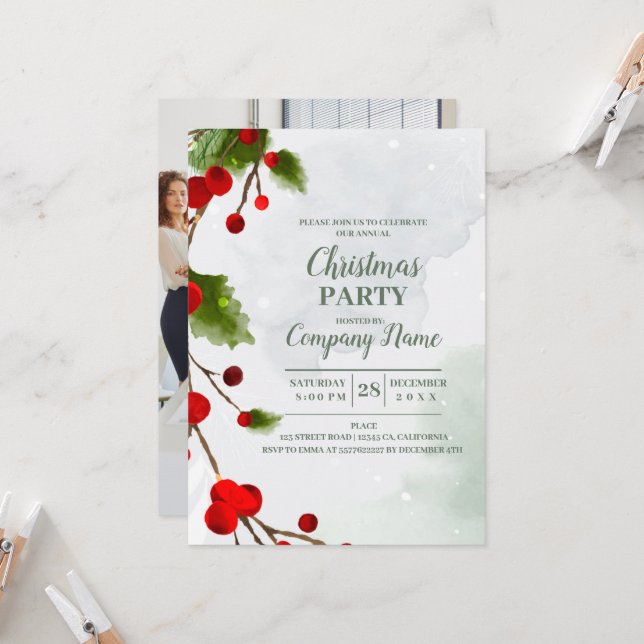 Elegant Company Cocktail Christmas Party  Invitation (Front/Back In Situ)