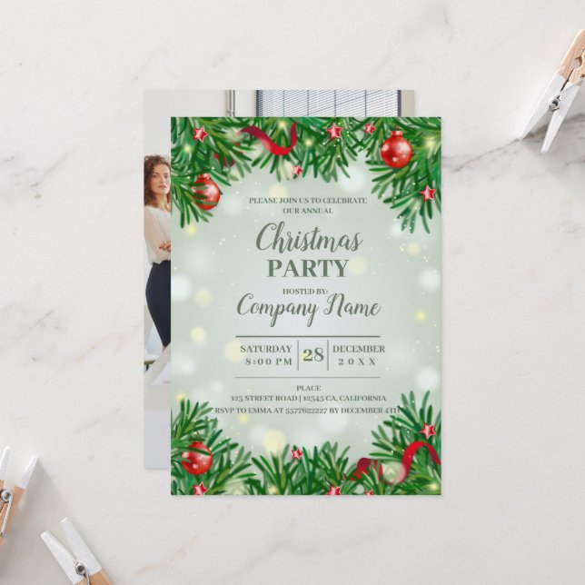 Elegant Company Cocktail Christmas Party   Invitation (Front/Back In Situ)