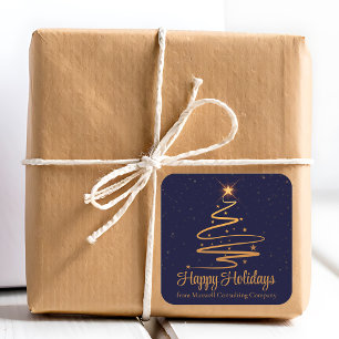 Elegant Company Happy Holidays Navy Blue Gold Square Sticker