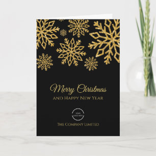 Elegant Company Logo Black and Gold Christmas  Card