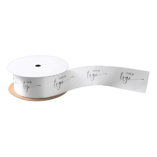 Elegant Company Logo Branded Business White Satin Ribbon