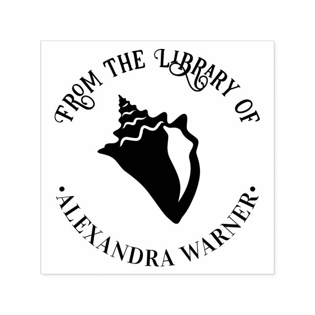 Elegant Conch Shell Beachy Round Library Book Self-inking Stamp (Design)