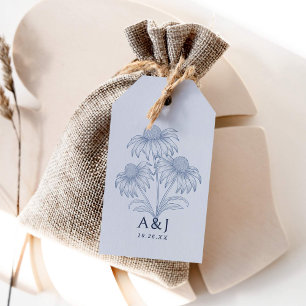 Elegant Coneflower Botanical Dusty Blue Wedding Gift Tags