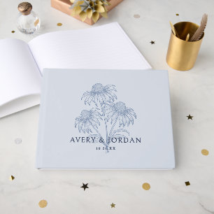 Elegant Coneflower Botanical Dusty Blue Wedding Guest Book