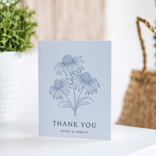 Elegant Coneflower Botanical Dusty Blue Wedding Thank You Card