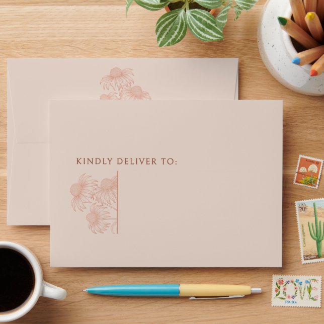 Elegant Coneflower Terracotta Wedding Envelope (Desk)