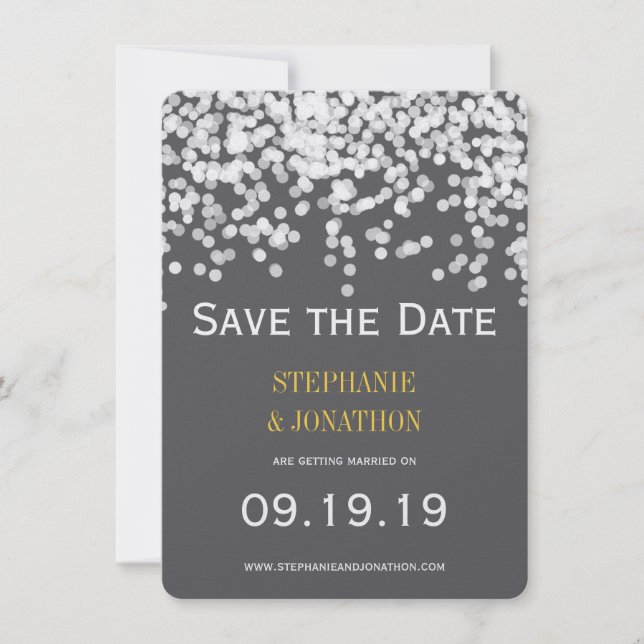 Elegant Confetti Any Colour shown Grey Yellow Save The Date (Front)