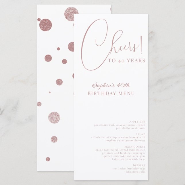 Elegant Confetti Birthday Party Menu (Front/Back)