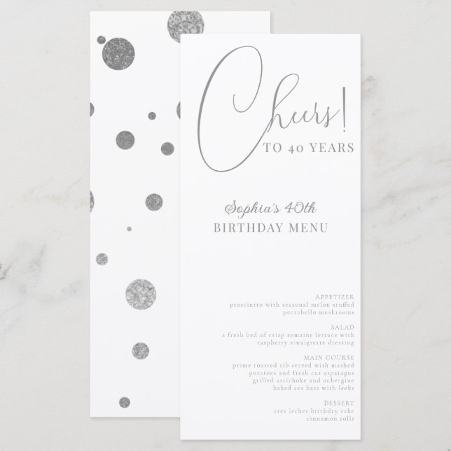 Elegant Confetti Birthday Party Menu (Front/Back)
