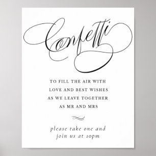 Elegant Confetti Black Calligraphy Favour Table Poster
