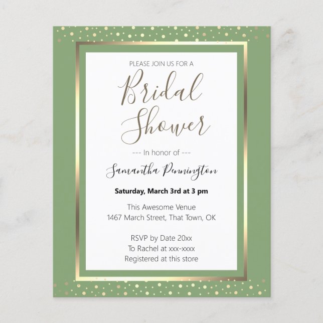 Elegant Confetti Bridal Shower Budget Invitation (Front)