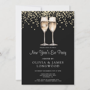 Elegant Confetti Champagne Glasses New Year's Eve  Invitation