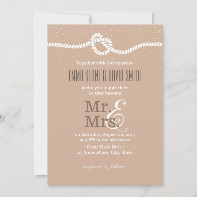 Elegant Confetti Dots Tying the Knot Wedding Invitation (Front)